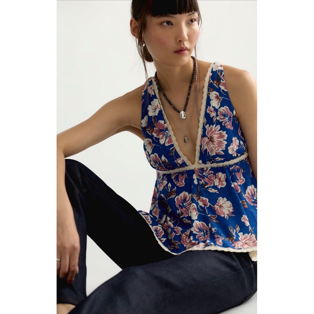 Rome printed folk crochet tank NWOT navy combo